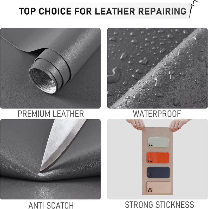 YAFLC Self Adhesive Leather Repair Tape Kit, 4"x 63" Leather Repair Patch for Furniture, Leather Repair Patch for Car seat, Sofas, Couch, Boat Seat Darker Grey - Image 4